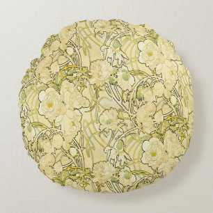 Alphonse Mucha Pioenrozen Art Nouveau Bloempatroon Rond Kussen