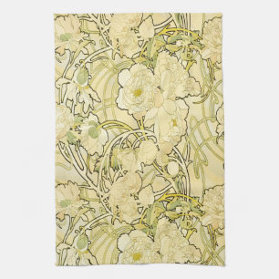 Alphonse Mucha Pioenrozen Art Nouveau Bloempatroon Theedoek