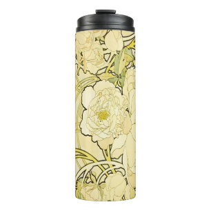 Alphonse Mucha Pioenrozen Art Nouveau Bloempatroon Thermosbeker