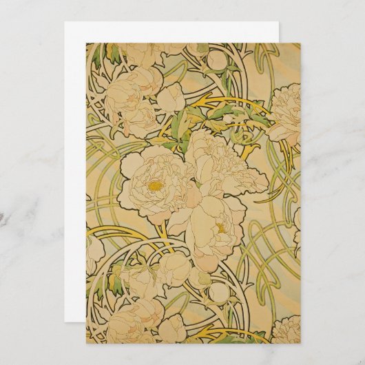 Alphonse Mucha - Pioenrozen Kaart (Voorkant / Achterkant)