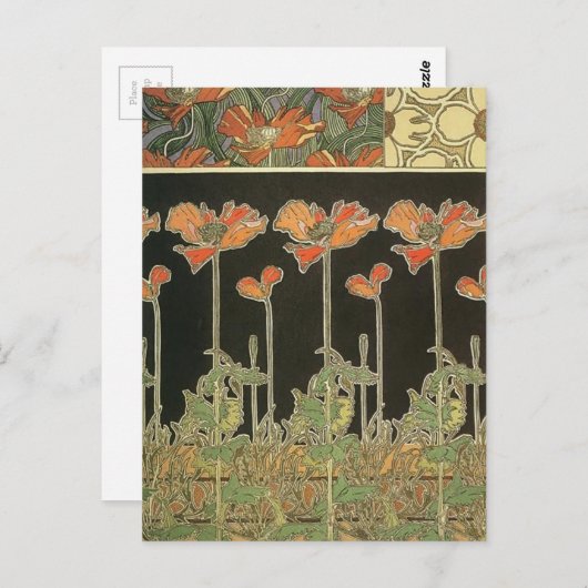 Alphonse Mucha  Popular Art Nouveau Poppies Briefkaart (Voorkant / Achterkant)