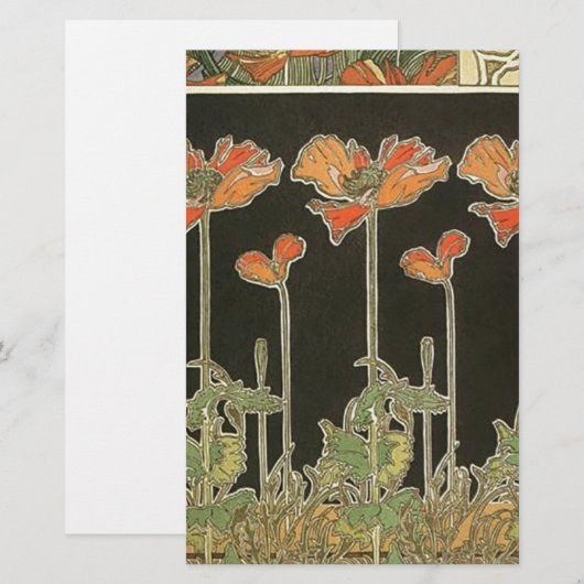 Alphonse Mucha  Popular Art Nouveau Poppies Briefpapier (Voorkant / Achterkant)