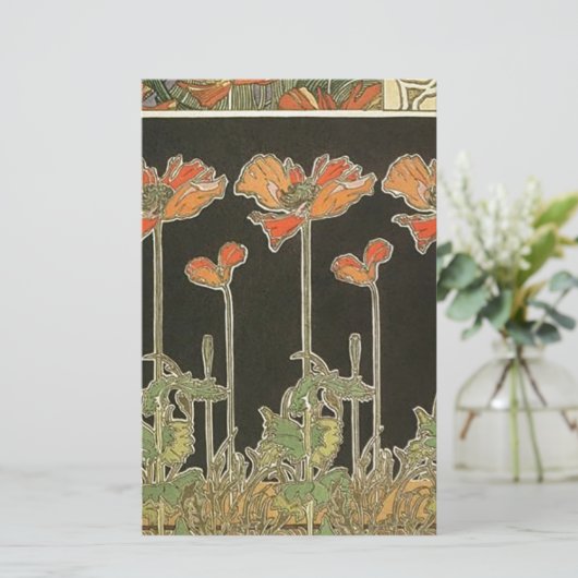 Alphonse Mucha  Popular Art Nouveau Poppies Briefpapier (Staand voorkant)