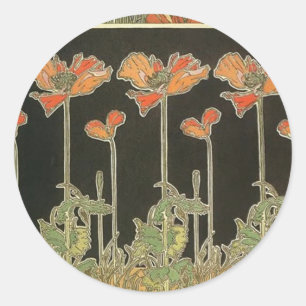 Alphonse Mucha Popular Art Nouveau Poppies Ronde Sticker