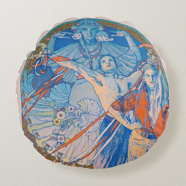 Alphonse Mucha Poster voor Sokol (1926) Rond Kussen (Voorkant)
