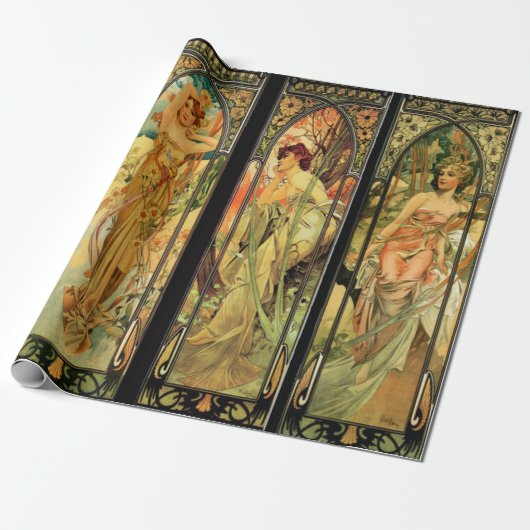 Alphonse Mucha, prachtige dames, Art Deco Cadeaupapier (Uitgerold)