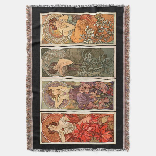 Alphonse Mucha Precious Stones Rugs Deken (Voorkant Verticaal)