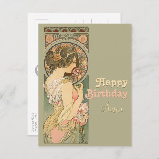 Alphonse Mucha Primrose CC0637 Birthday Briefkaart (Voorkant / Achterkant)