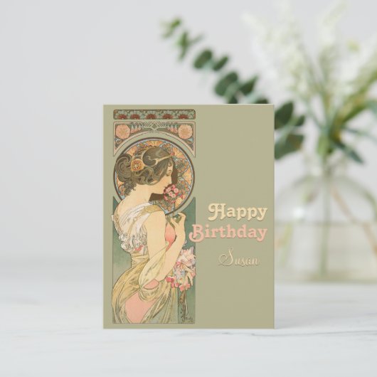 Alphonse Mucha Primrose CC0637 Birthday Briefkaart (Staand voorkant)