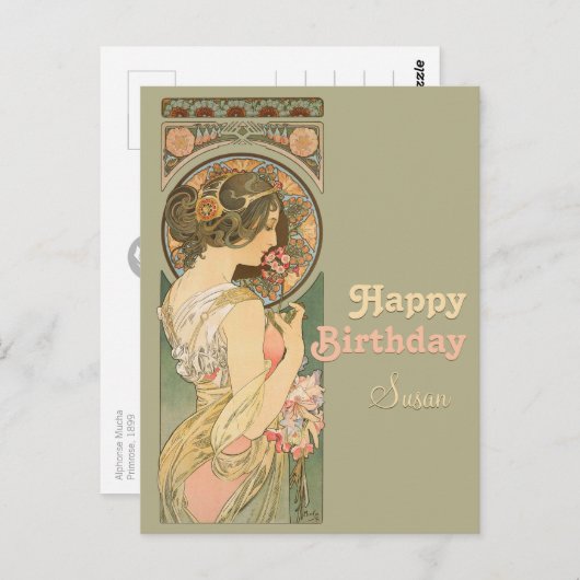 Alphonse Mucha Primrose CC0637 Birthday Briefkaart (Voorkant / Achterkant)