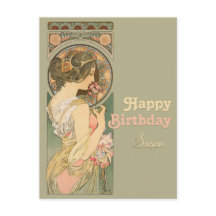 Alphonse Mucha Primrose CC0637 Birthday Briefkaart