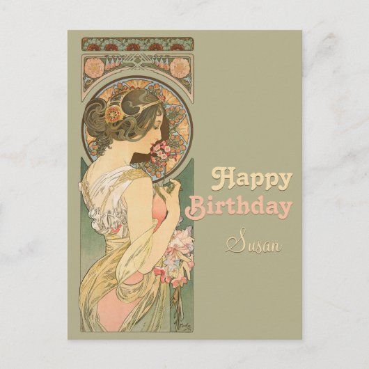 Alphonse Mucha Primrose CC0637 Birthday Briefkaart (Voorkant)