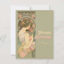 Alphonse Mucha Primrose CC0638 Birthday Greeting