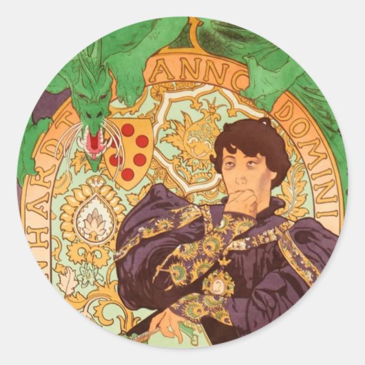 Alphonse Mucha Prince en Dragon Ronde Sticker (Voorkant)