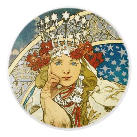 Alphonse Mucha Princess Hyacinth Art Nouveau Keramische Knop (Voorkant)