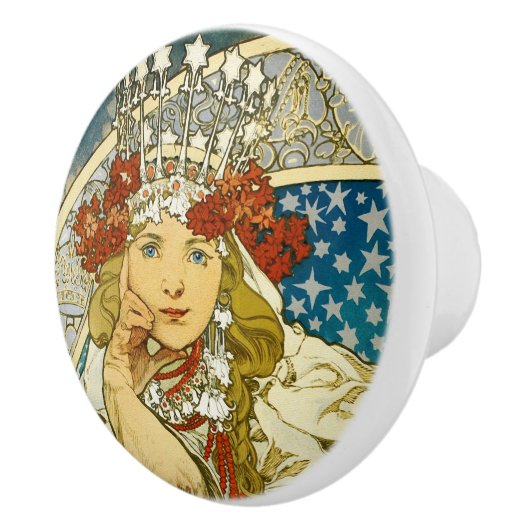 Alphonse Mucha Princess Hyacinth Art Nouveau Keramische Knop (Rechts)