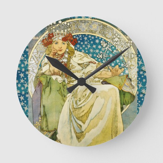 Alphonse Mucha Princess Hyacinth Art Nouveau Ronde Klok (Voorkant)