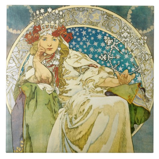 Alphonse Mucha Princess Hyacinth Art Nouveau Tegeltje (Voorkant)