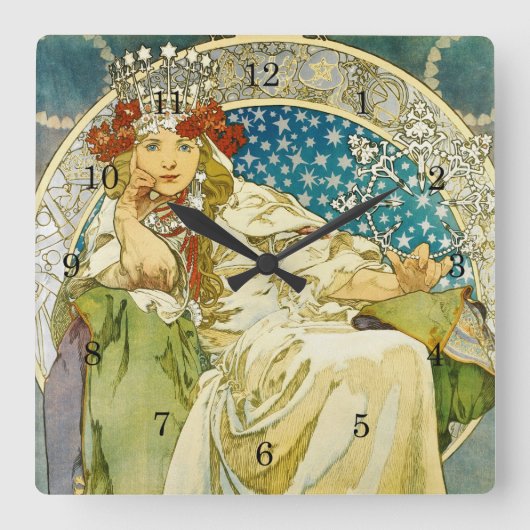 Alphonse Mucha Princess Hyacinth Art Nouveau Vierkante Klok (Voorkant)