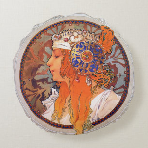 Alphonse Mucha Rond Kussen