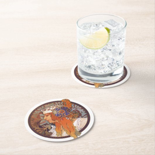 Alphonse Mucha Ronde Kartonnen Onderzetter (Insitu)