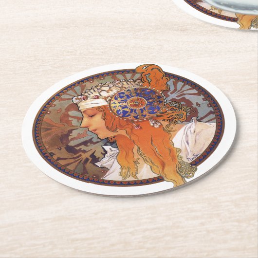 Alphonse Mucha Ronde Kartonnen Onderzetter (Gebogen)