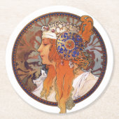 Alphonse Mucha Ronde Kartonnen Onderzetter (Voorkant)