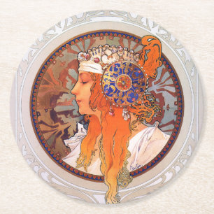 Alphonse Mucha Ronde Kartonnen Onderzetter