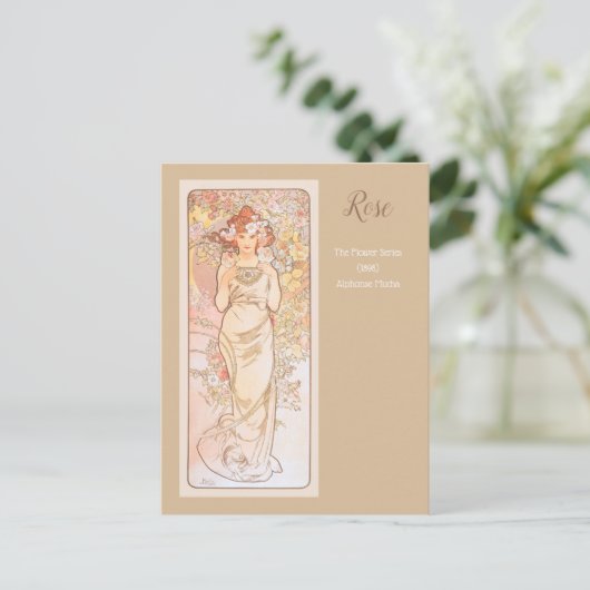 Alphonse Mucha roos Flower Series Briefkaart (Staand voorkant)