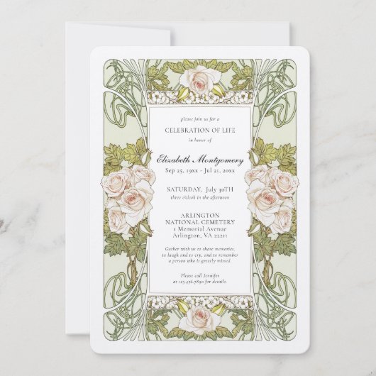 Alphonse Mucha Rozen Celebration of Life Kaart (Voorkant)