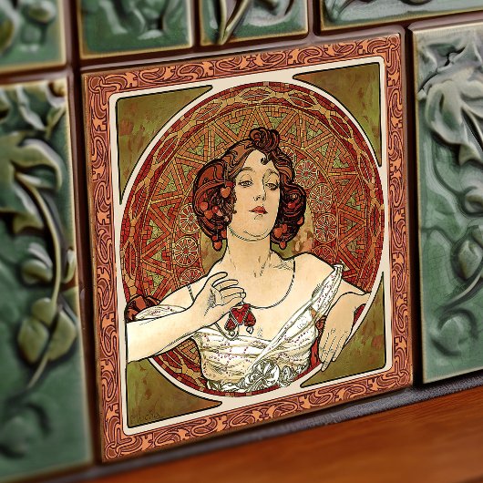 Alphonse Mucha "Ruby" Red Art  Tegeltje