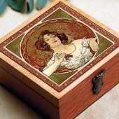 Alphonse Mucha "Ruby" Rood Art Nouveau Vintage Tegeltje
