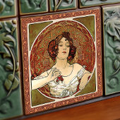 Alphonse Mucha "Ruby" Rood Art Nouveau Vintage Tegeltje