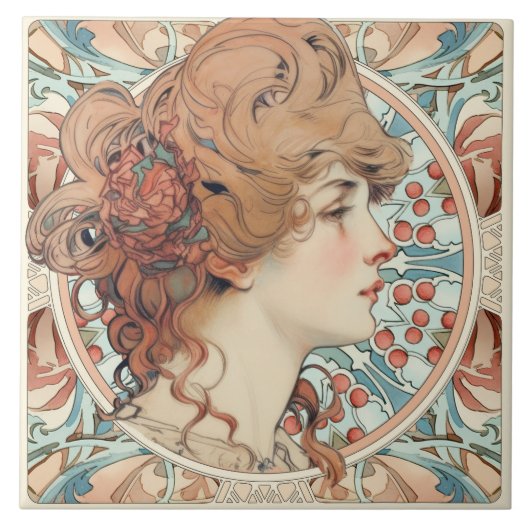 Alphonse Mucha Sarah Bernhardt Art Nouveau Ceramic Tegeltje (Voorkant)