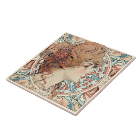 Alphonse Mucha Sarah Bernhardt Art Nouveau Ceramic Tegeltje (Zijkant)