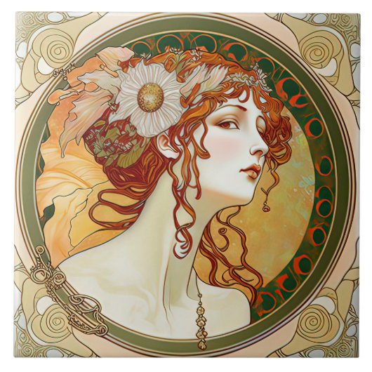 Alphonse Mucha Sarah Bernhardt Art Nouveau Ceramic Tegeltje (Voorkant)