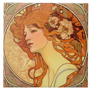 Alphonse Mucha Sarah Bernhardt Art Nouveau Ceramic Tegeltje