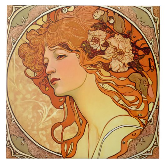 Alphonse Mucha Sarah Bernhardt Art Nouveau Ceramic Tegeltje (Voorkant)