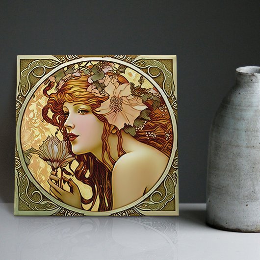 Alphonse Mucha Sarah Bernhardt Art Nouveau Ceramic Tegeltje