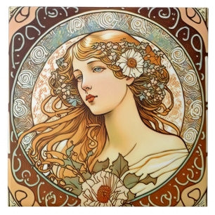 Alphonse Mucha Sarah Bernhardt Art Nouveau Ceramic Tegeltje