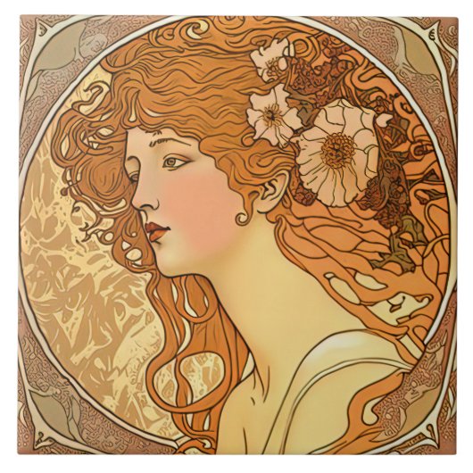 Alphonse Mucha Sarah Bernhardt Art Nouveau Ceramic Tegeltje (Voorkant)