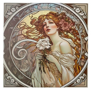 Alphonse Mucha Sarah Bernhardt Art Nouveau Ceramic Tegeltje