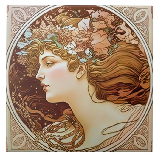 Alphonse Mucha Sarah Bernhardt Art Nouveau Ceramic Tegeltje (Voorkant)