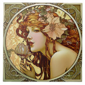 Alphonse Mucha Sarah Bernhardt Art Nouveau Ceramic Tegeltje (Voorkant)