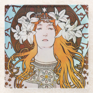 Alphonse Mucha Sarah Bernhardt  Art Nouveau Glazen Onderzetter