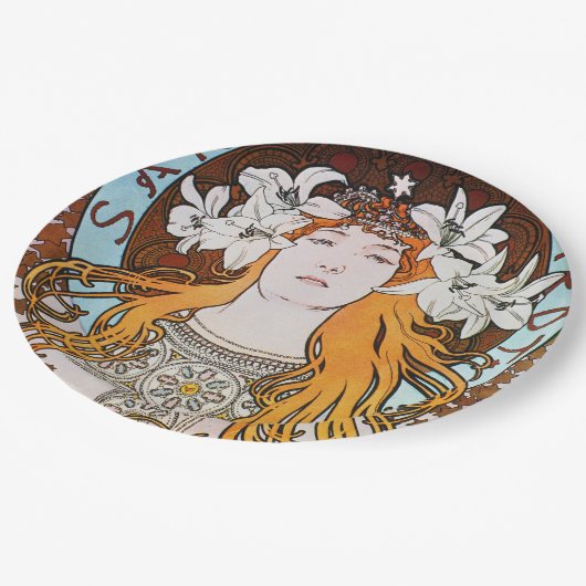 Alphonse Mucha Sarah Bernhardt  Art Nouveau Papieren Bordje (Gekanteld)