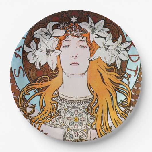 Alphonse Mucha Sarah Bernhardt Art Nouveau Papieren Bordje (Voorkant)