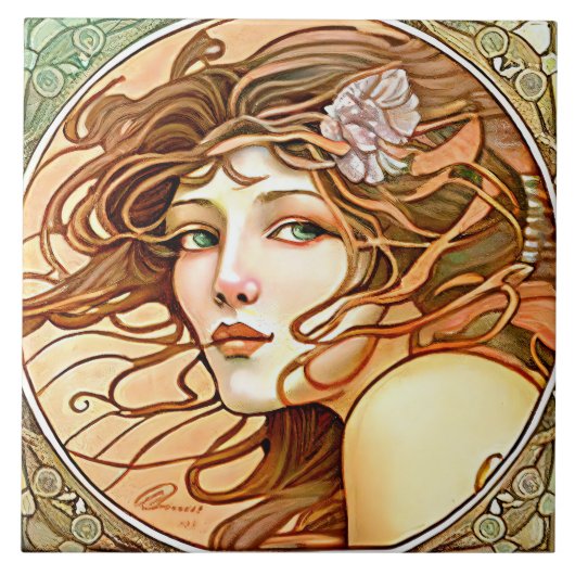 Alphonse Mucha Sarah Bernhardt Art Nouveau Tegeltje (Voorkant)