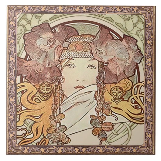 Alphonse Mucha Sarah Bernhardt Art Nouveau  Tegeltje (Voorkant)