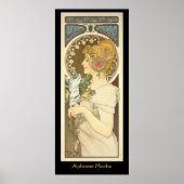 Alphonse Mucha Schilderen op zwart Poster (Voorkant)